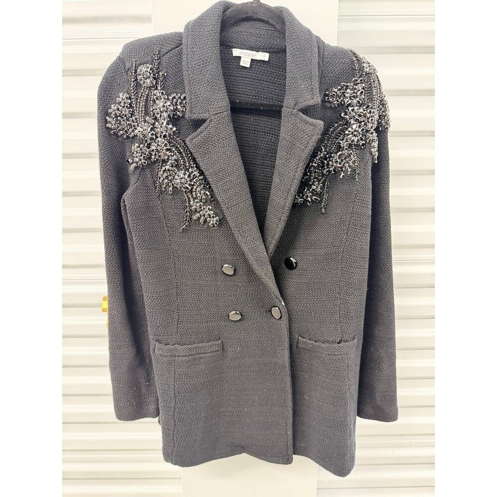 Chico's Embellished Black Knit Jacket